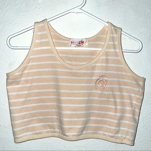 Vintage crop top tank light peach white stripes retro 80s energie M